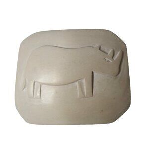Vintage Stone Marble Carved Rhino Jewelry Trinket Box Lidded Rectangle Storage